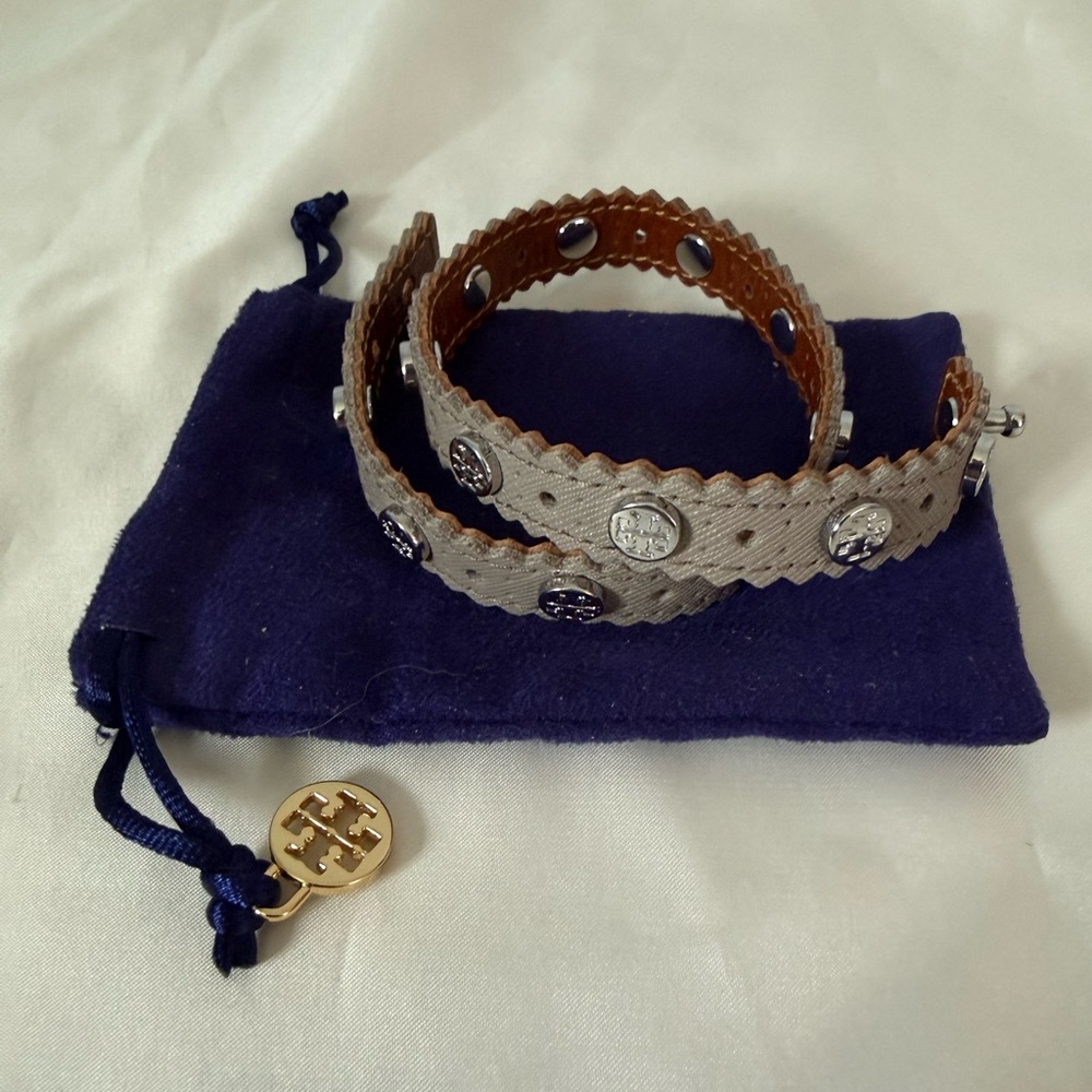 Tory Burch Scalloped Double-Wrap Bracelet with Silver Studs
